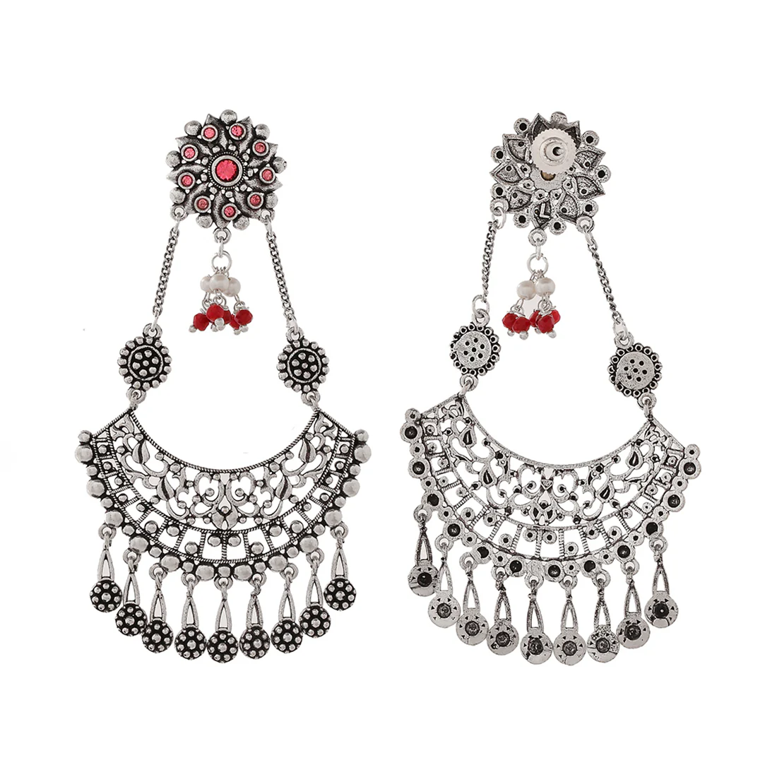 Abharan Round Cut Pink Stones and Pearls Drop Earrings - Image 5