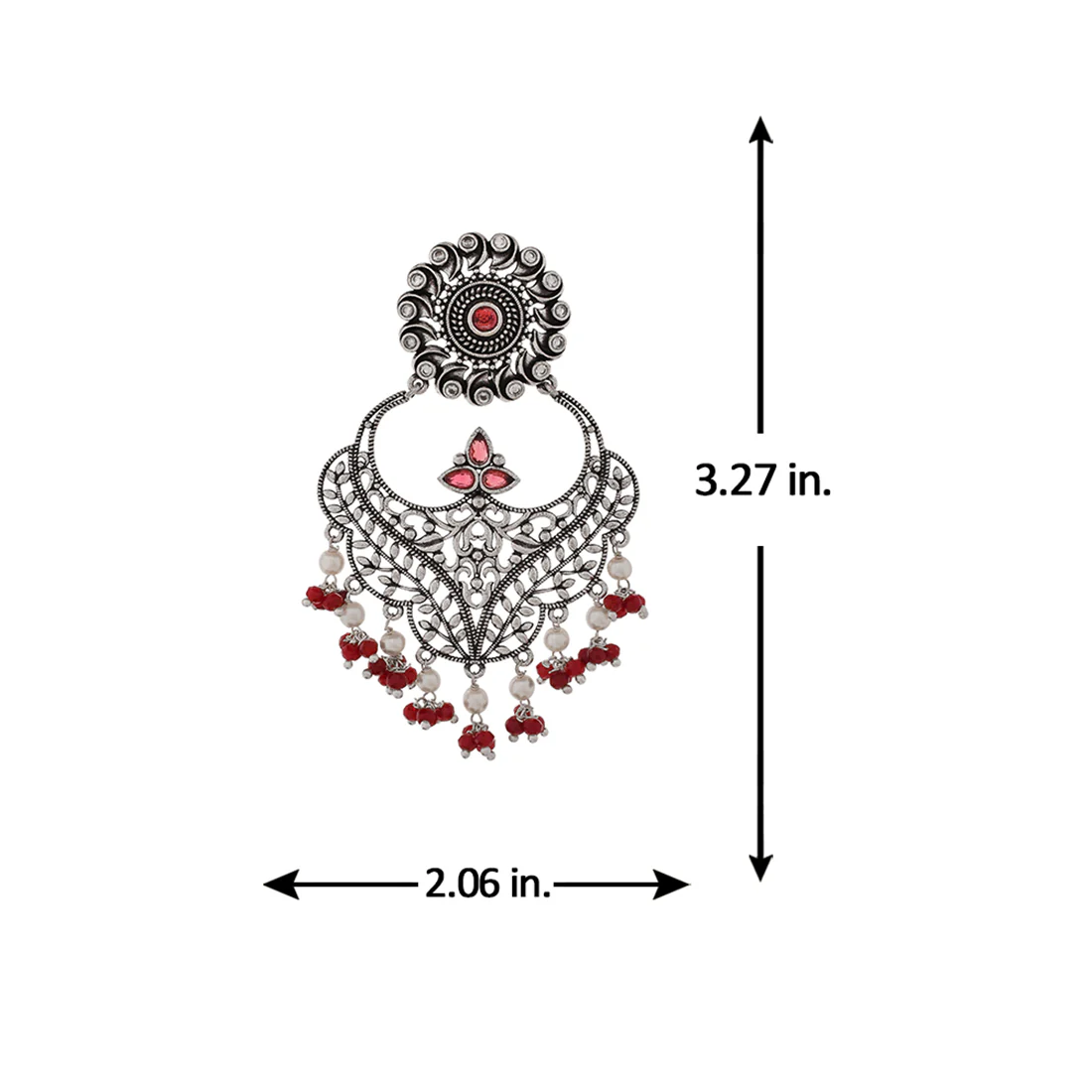 Abharan Round Cut Red and White Stones and Pearls Ethnic Earrings - Image 6