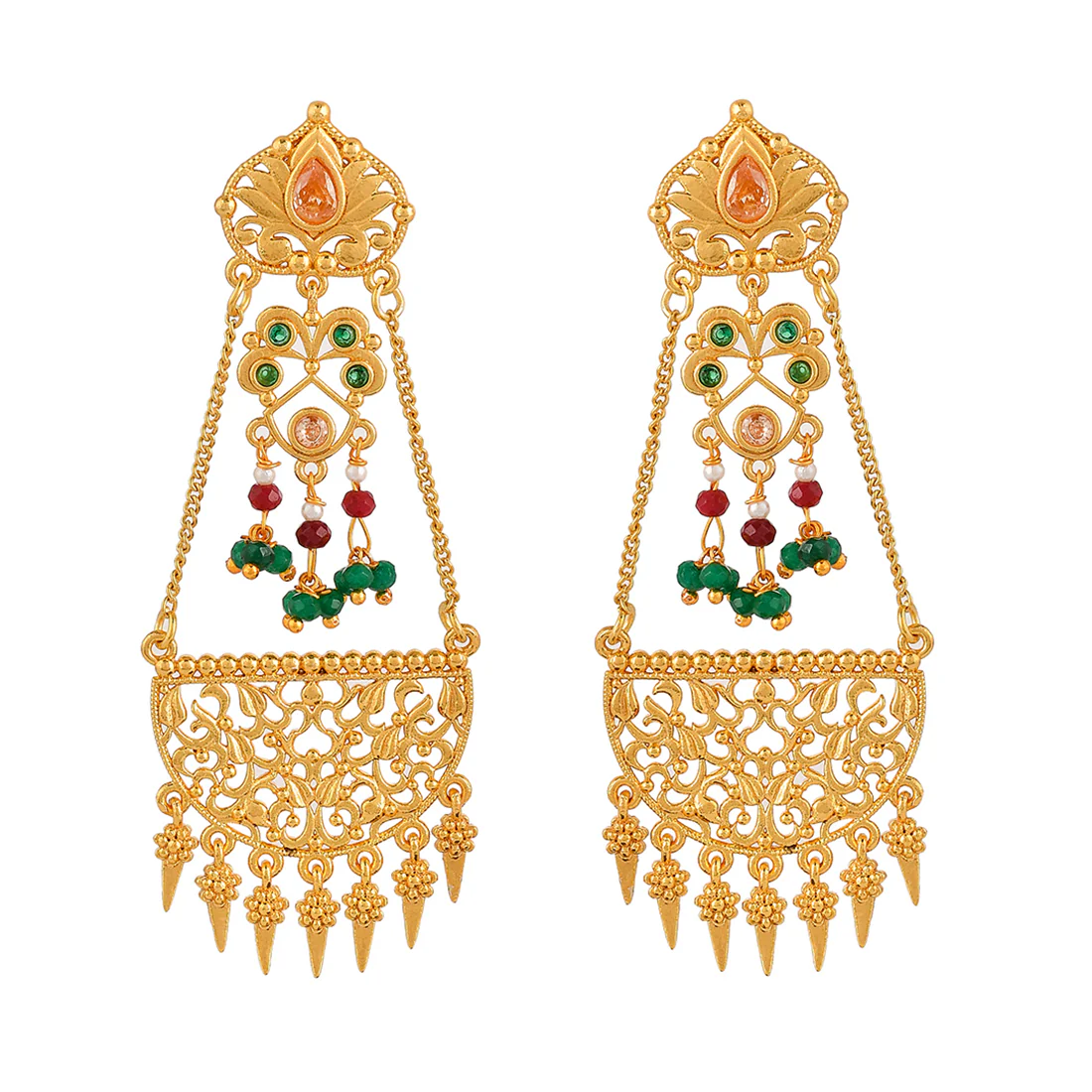 Abharan Stones and Pearls Gold Plated Drop Earrings - Image 3