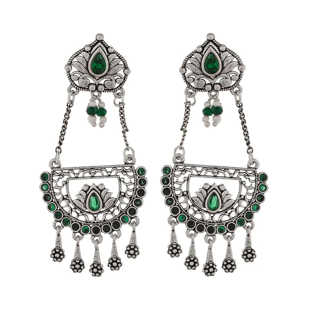 Abharan Teardrop Cut Green Stones Drop Earrings - Image 3
