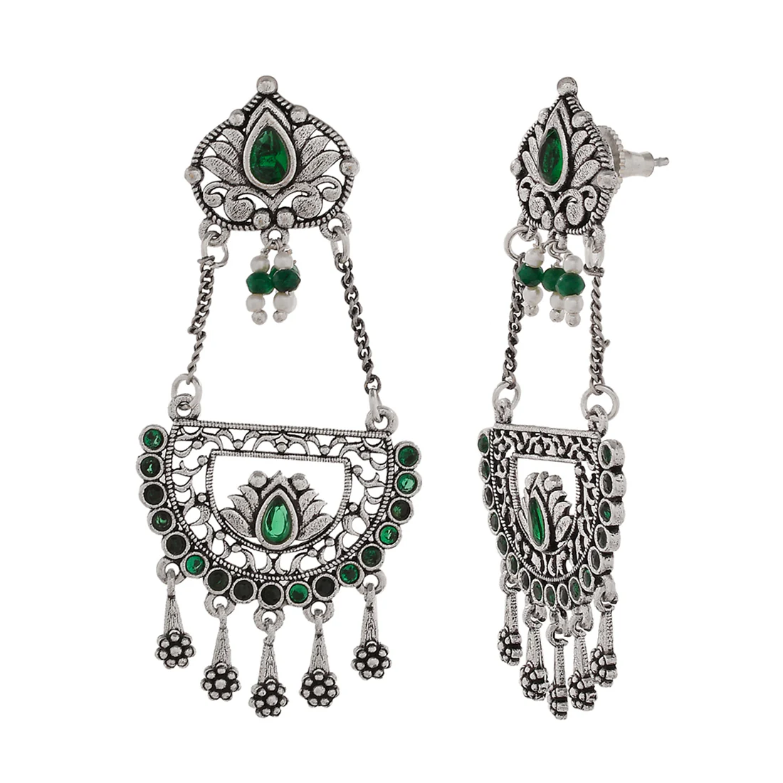 Abharan Teardrop Cut Green Stones Drop Earrings - Image 4