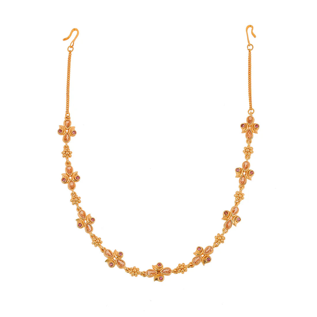 Abharan Teardrop Cut Pink Stones Edgy Maang Tika - Image 5