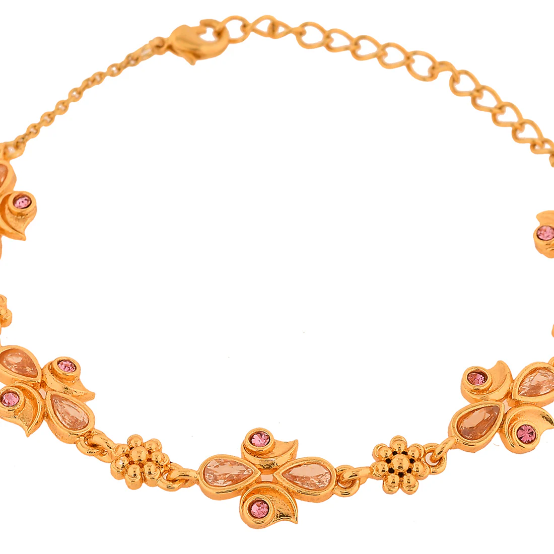 Abharan Teardrop Cut Pink Stones Gold Plated Bracelet - Image 4