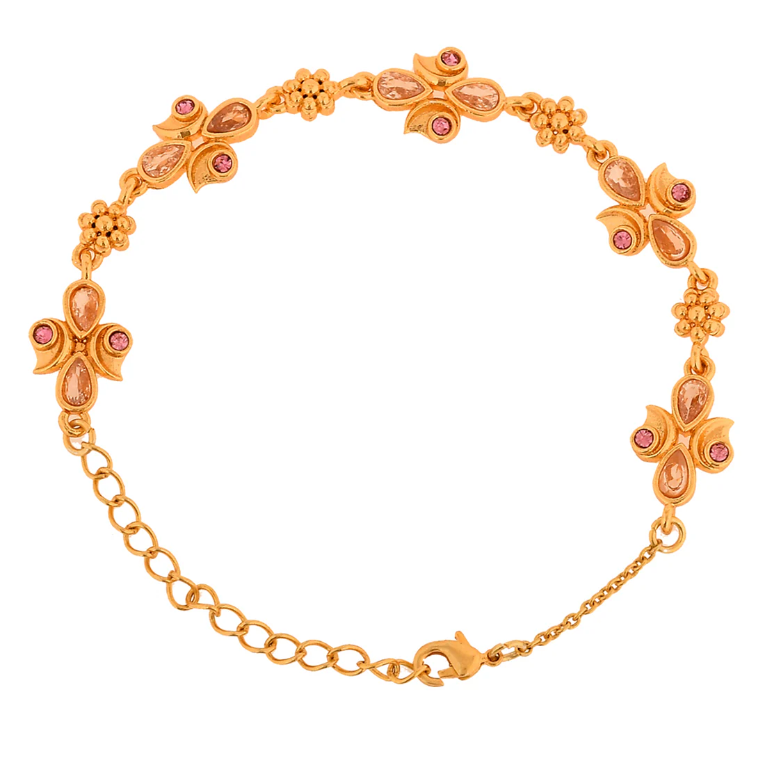 Abharan Teardrop Cut Pink Stones Gold Plated Bracelet - Image 5