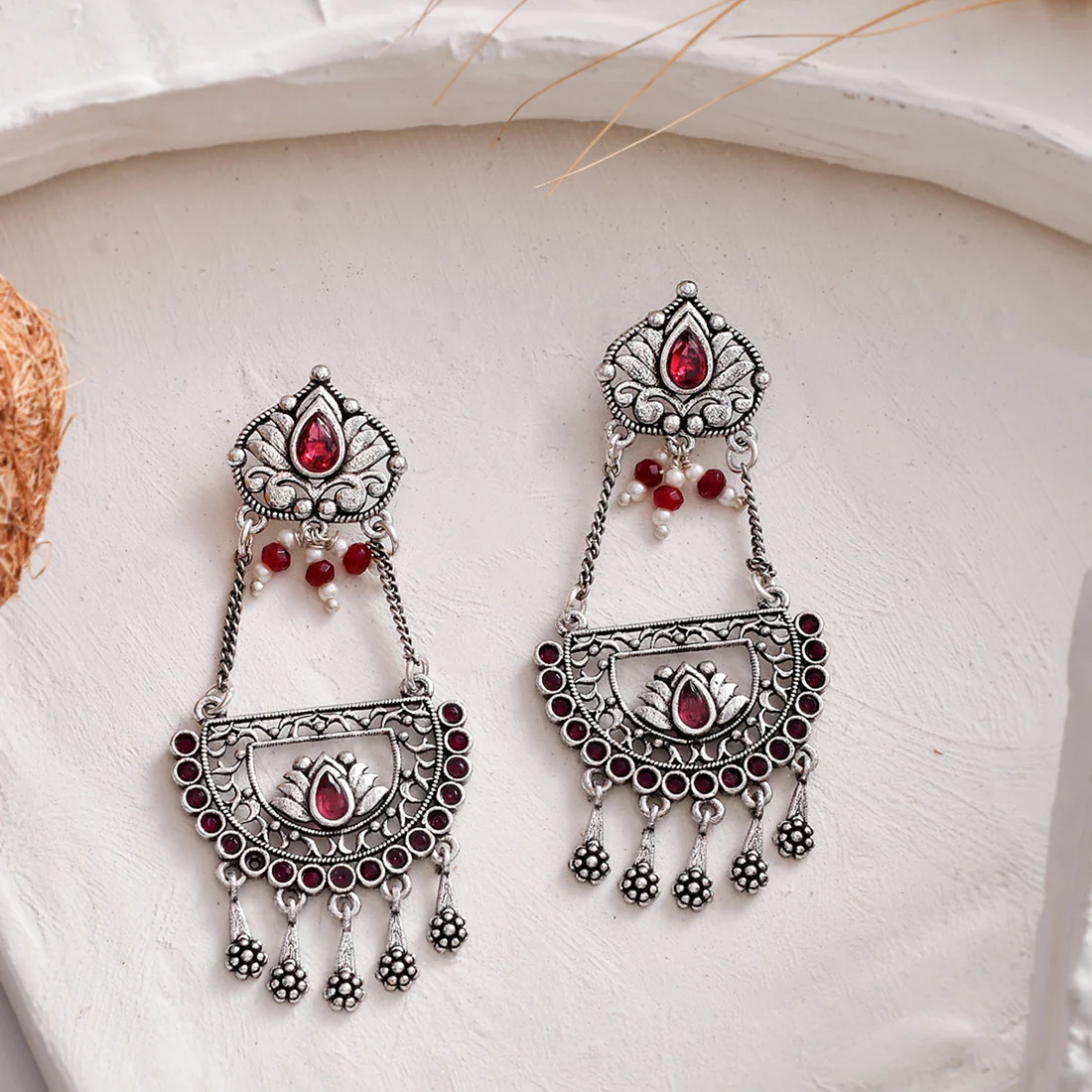 Abharan Teardrop Cut Red Stones Drop Earrings