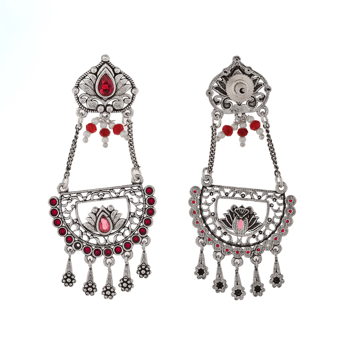 Abharan Teardrop Cut Red Stones Drop Earrings - Image 5