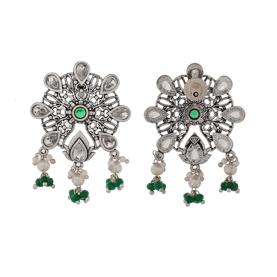 Abharan Teardrop Cut White Stones and Pearls Stud Earrings - Image 5