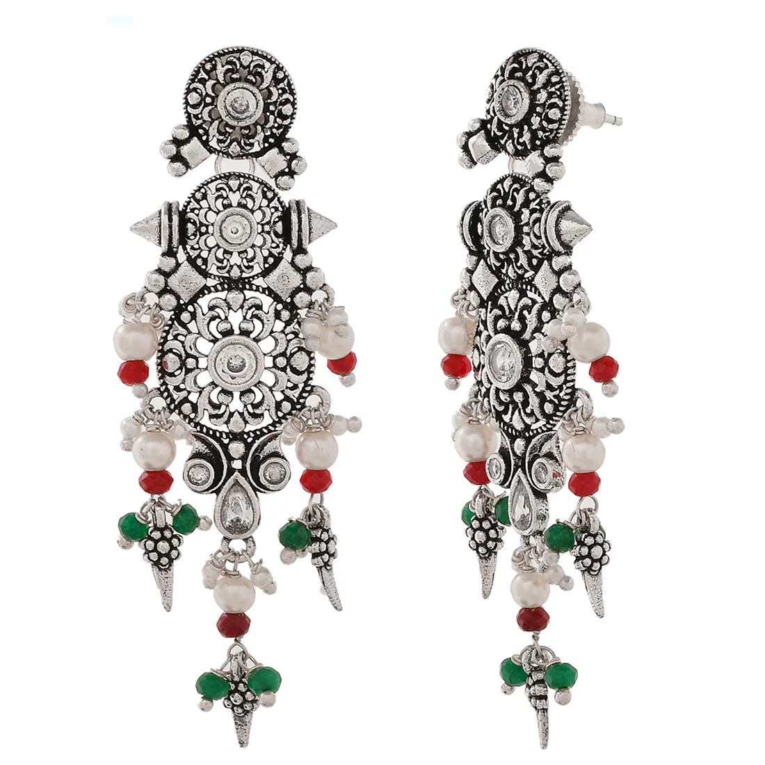 Abharan Tribal Inspired White Pearls Earrings - Image 4