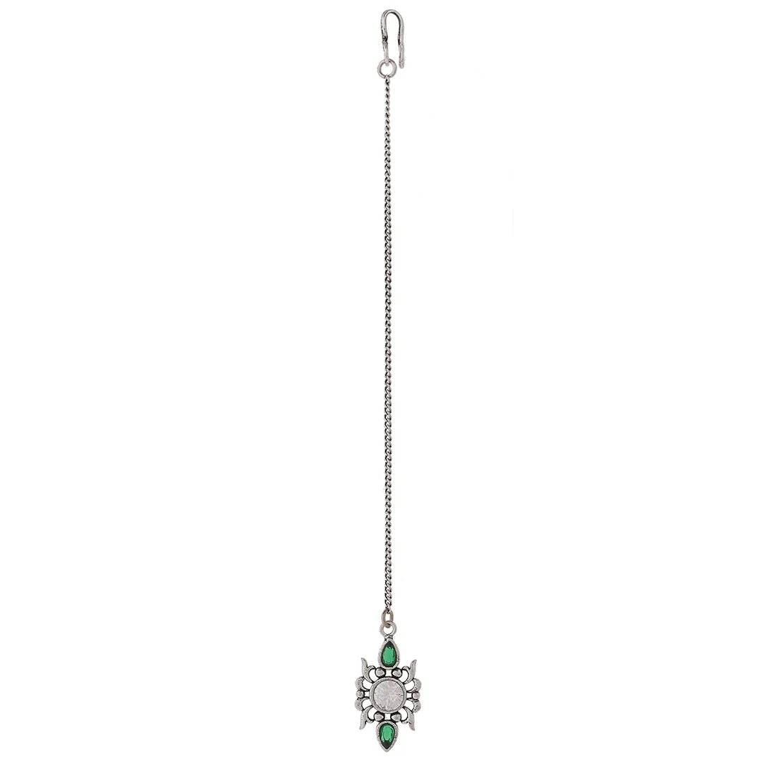 Abharan White and Green Stones Maang Tika - Image 3