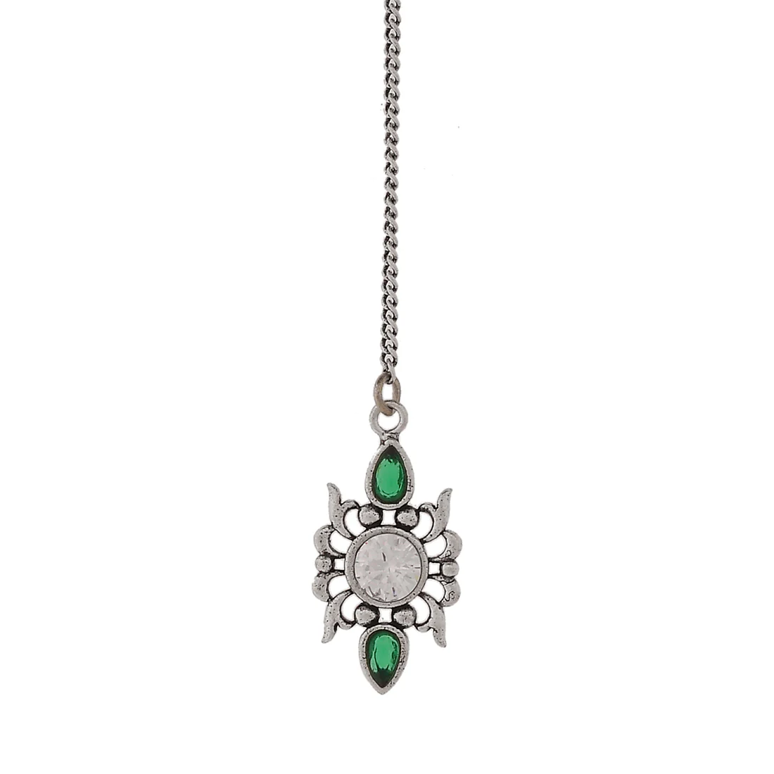 Abharan White and Green Stones Maang Tika - Image 4