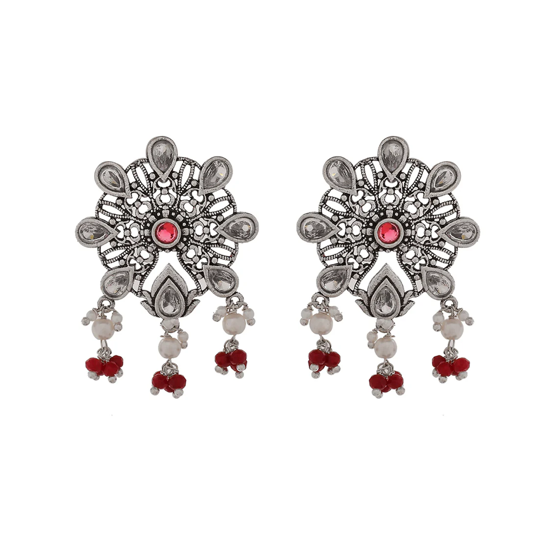 Abharan White and Green Stones Stud Earrings - Image 3