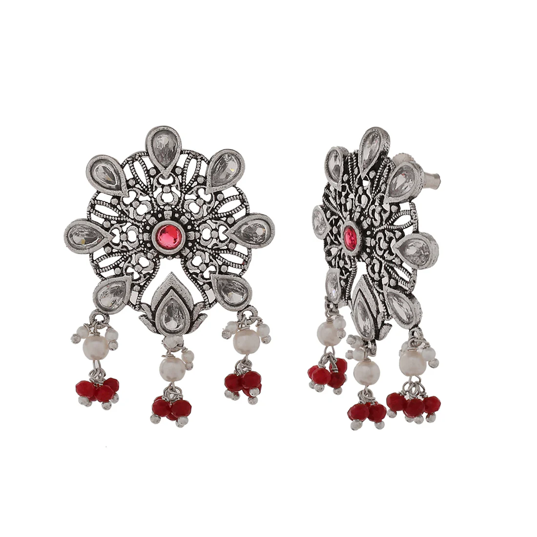 Abharan White and Green Stones Stud Earrings - Image 4