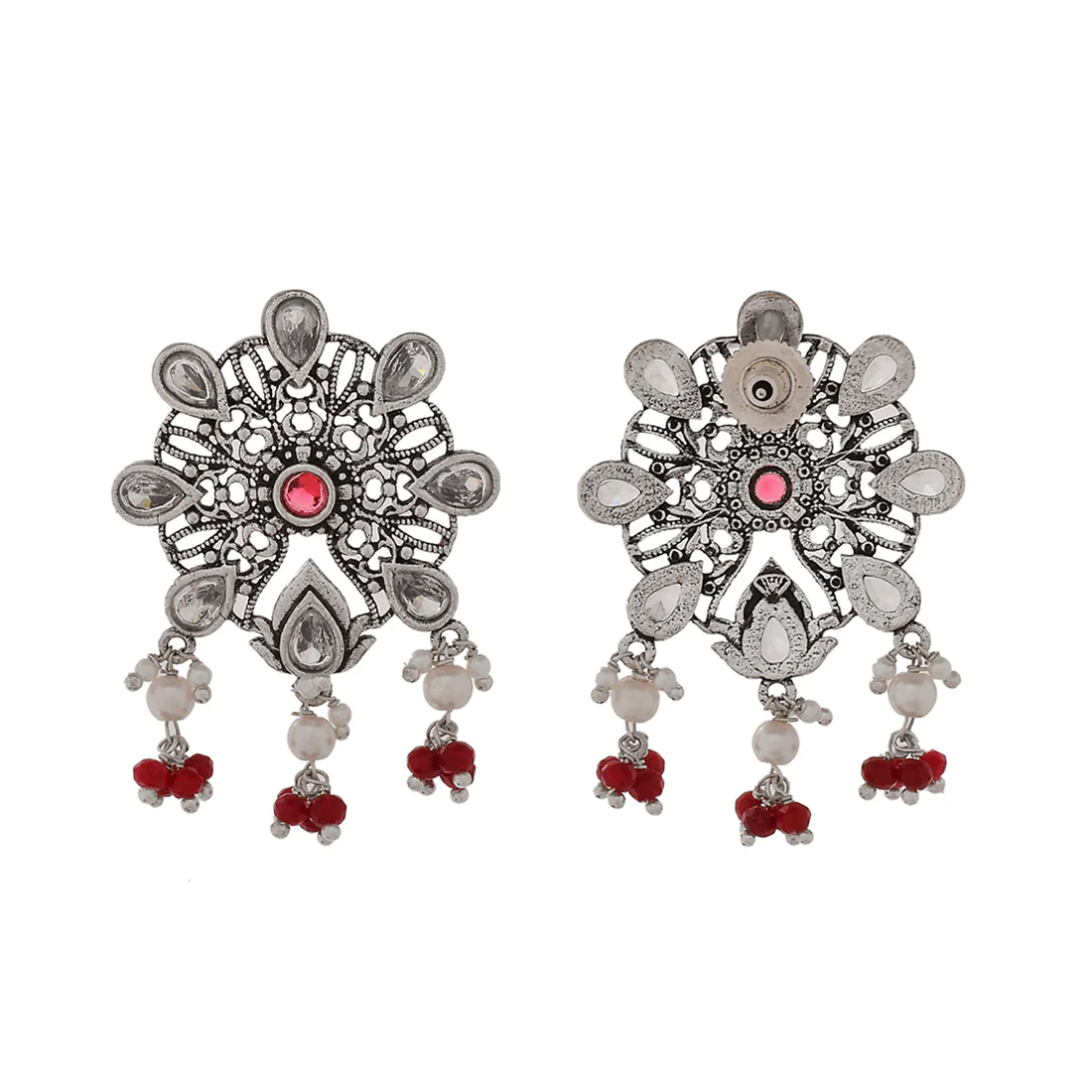 Abharan White and Green Stones Stud Earrings - Image 5