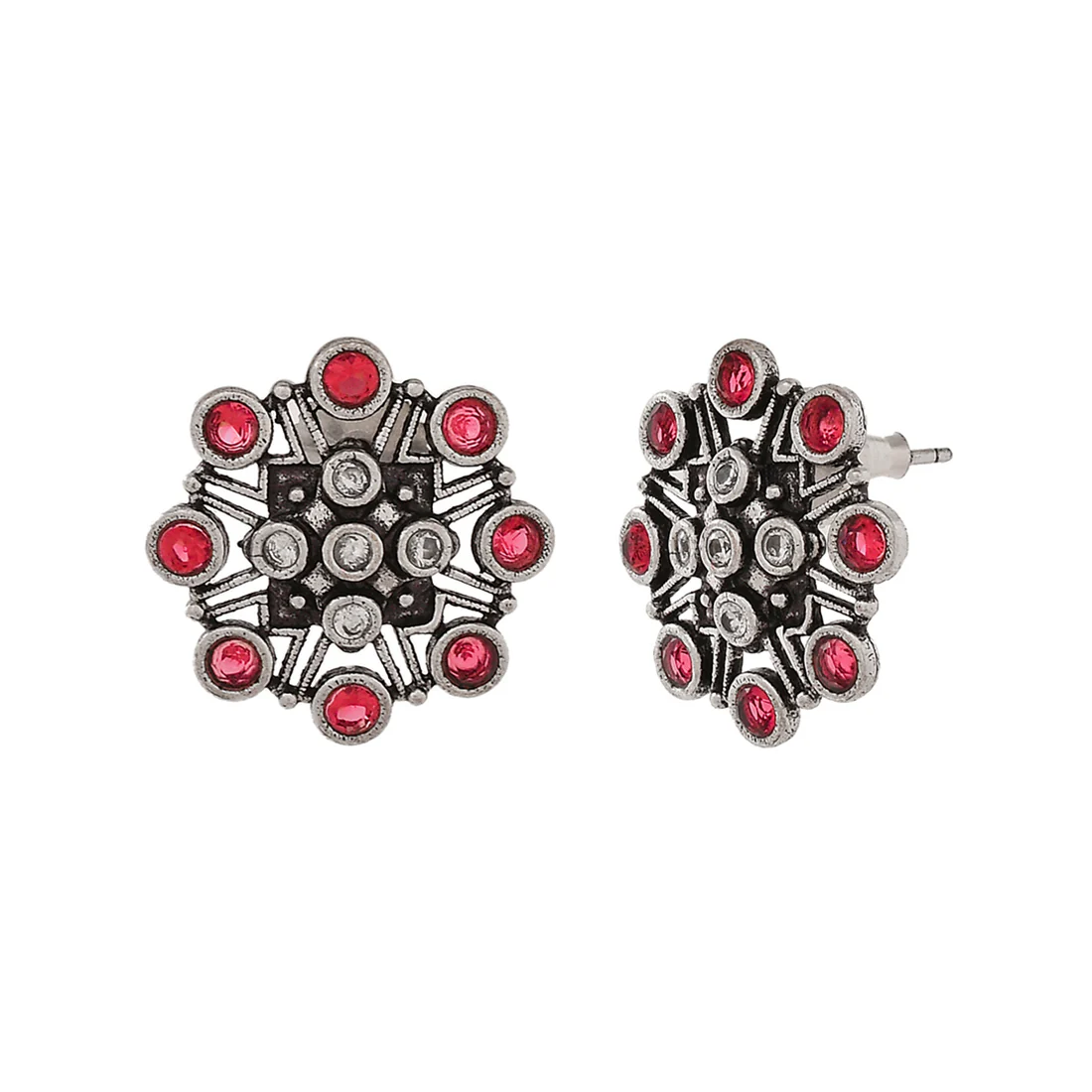 Abharan White and Red Round Cut Stones Stud Earrings - Image 4