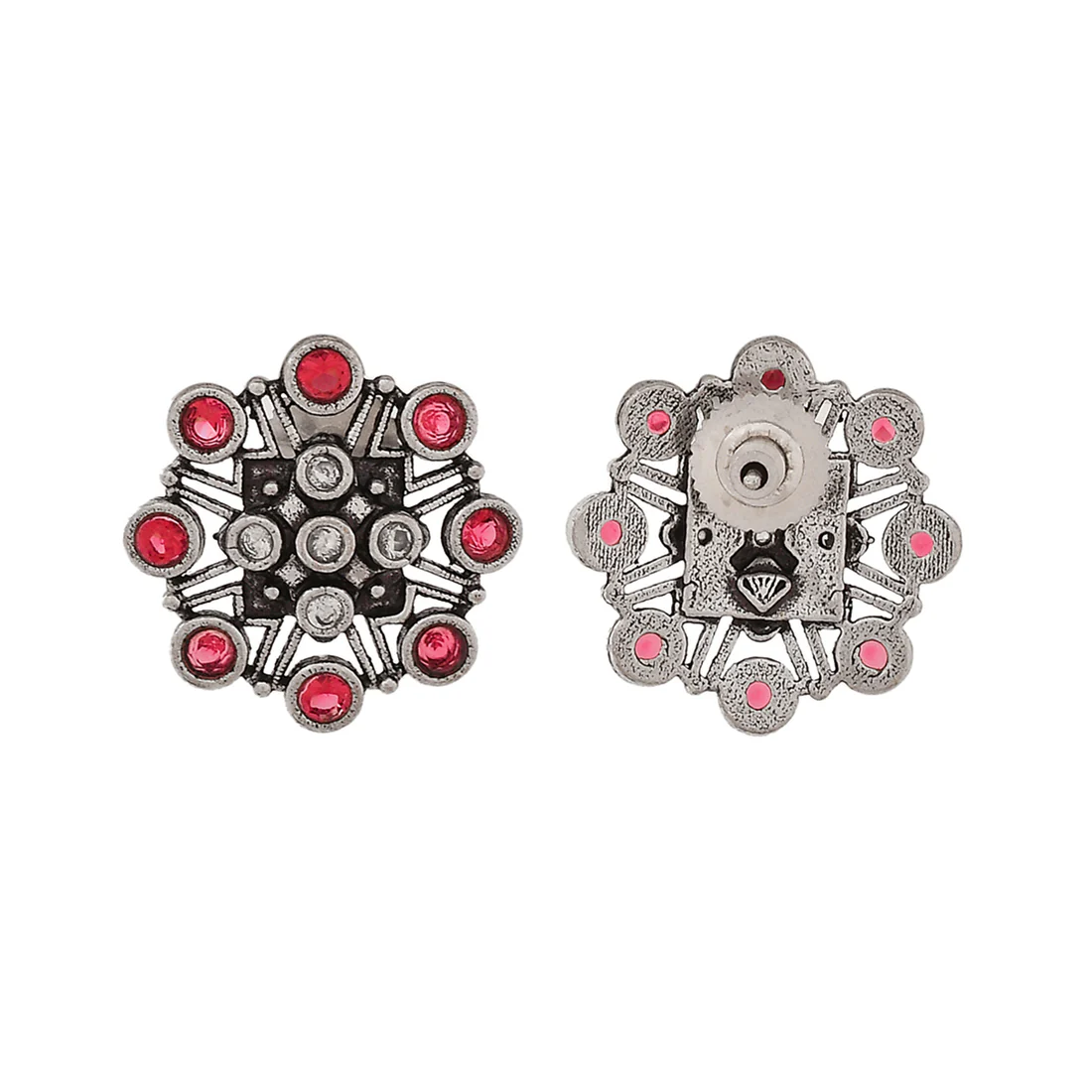 Abharan White and Red Round Cut Stones Stud Earrings - Image 5