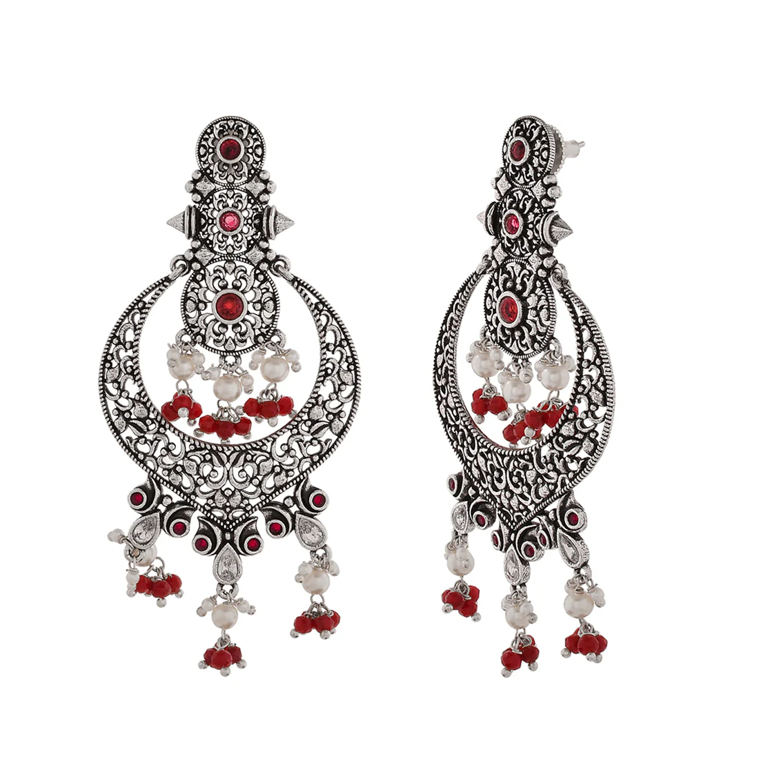 Abharan White Pearls and Stones Drop Earrings - Image 4