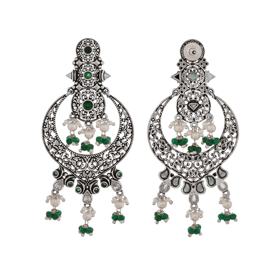 Abharan White Pearls and Stones Drop Earrings - Image 5