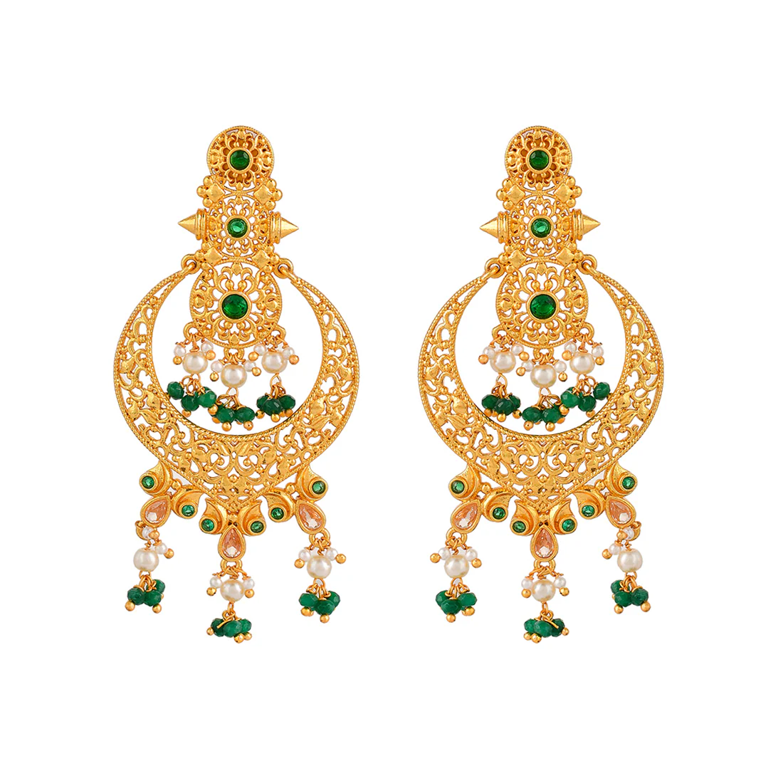Abharan White Pearls and Stones Drop Earrings - Image 3