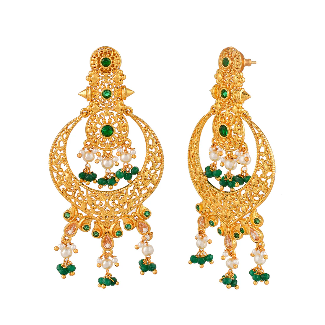 Abharan White Pearls and Stones Drop Earrings - Image 4