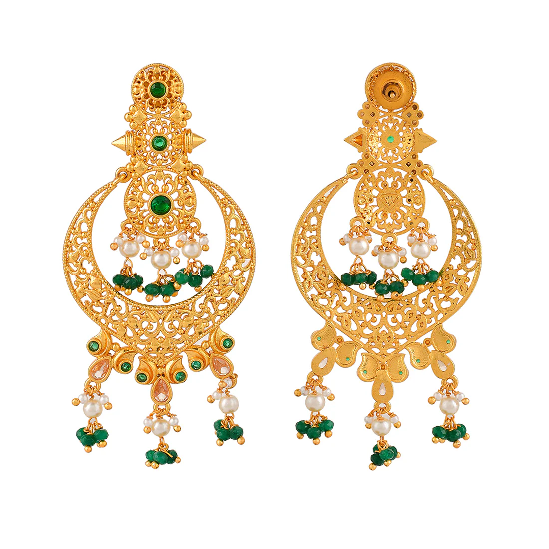 Abharan White Pearls and Stones Drop Earrings - Image 5