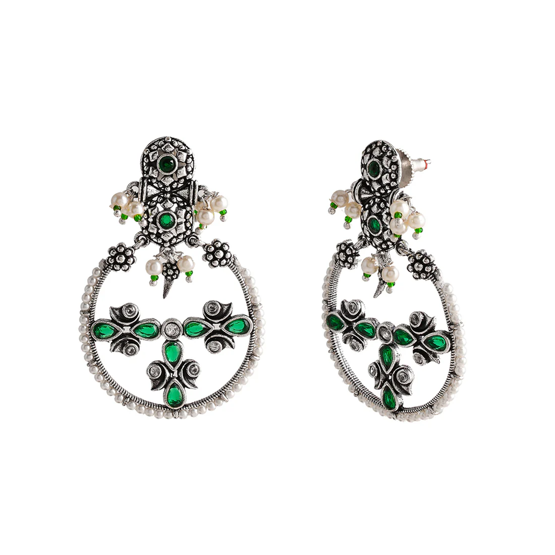 Elegant Abharan White Pearls Floral Earrings | Voylla - Image 4