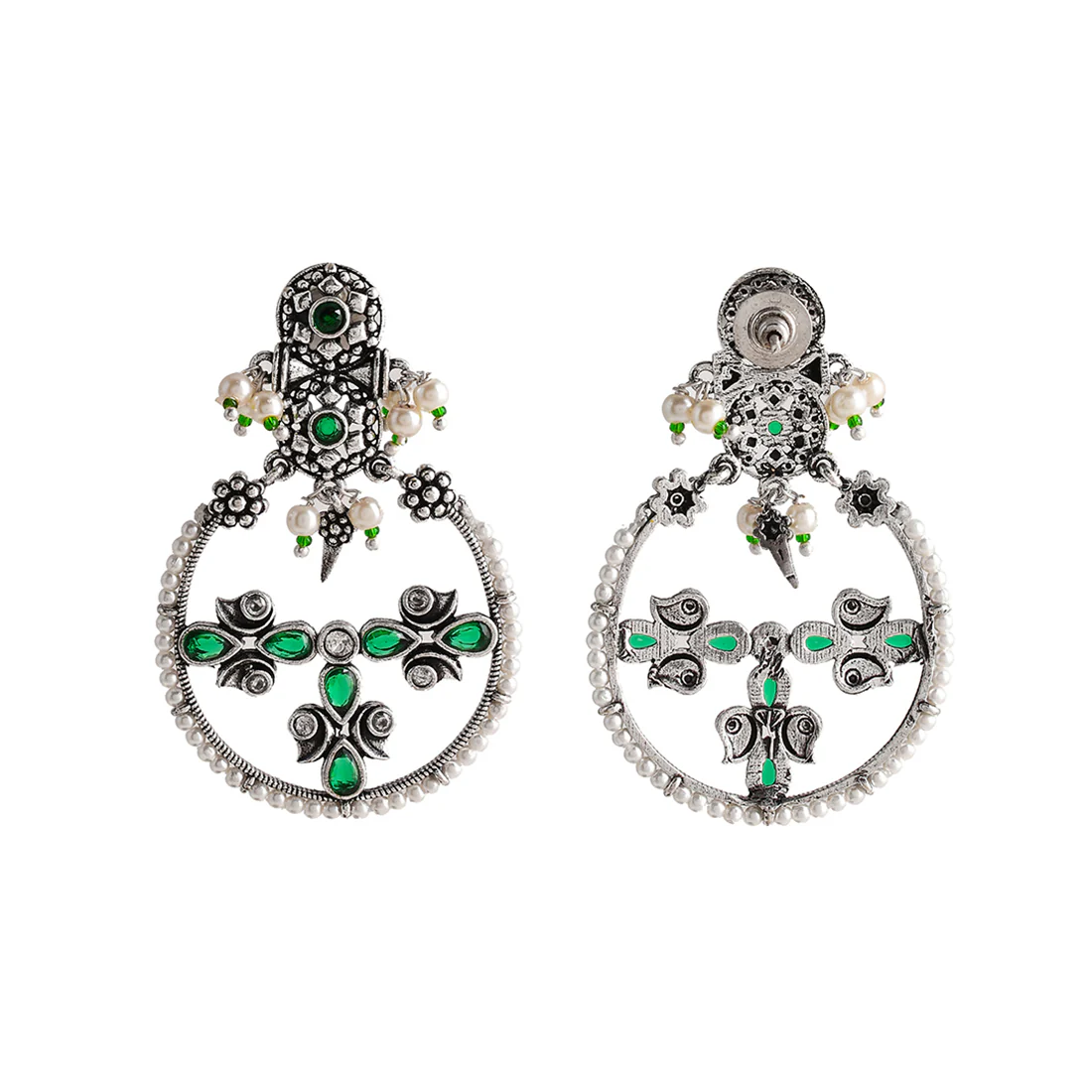 Elegant Abharan White Pearls Floral Earrings | Voylla - Image 5