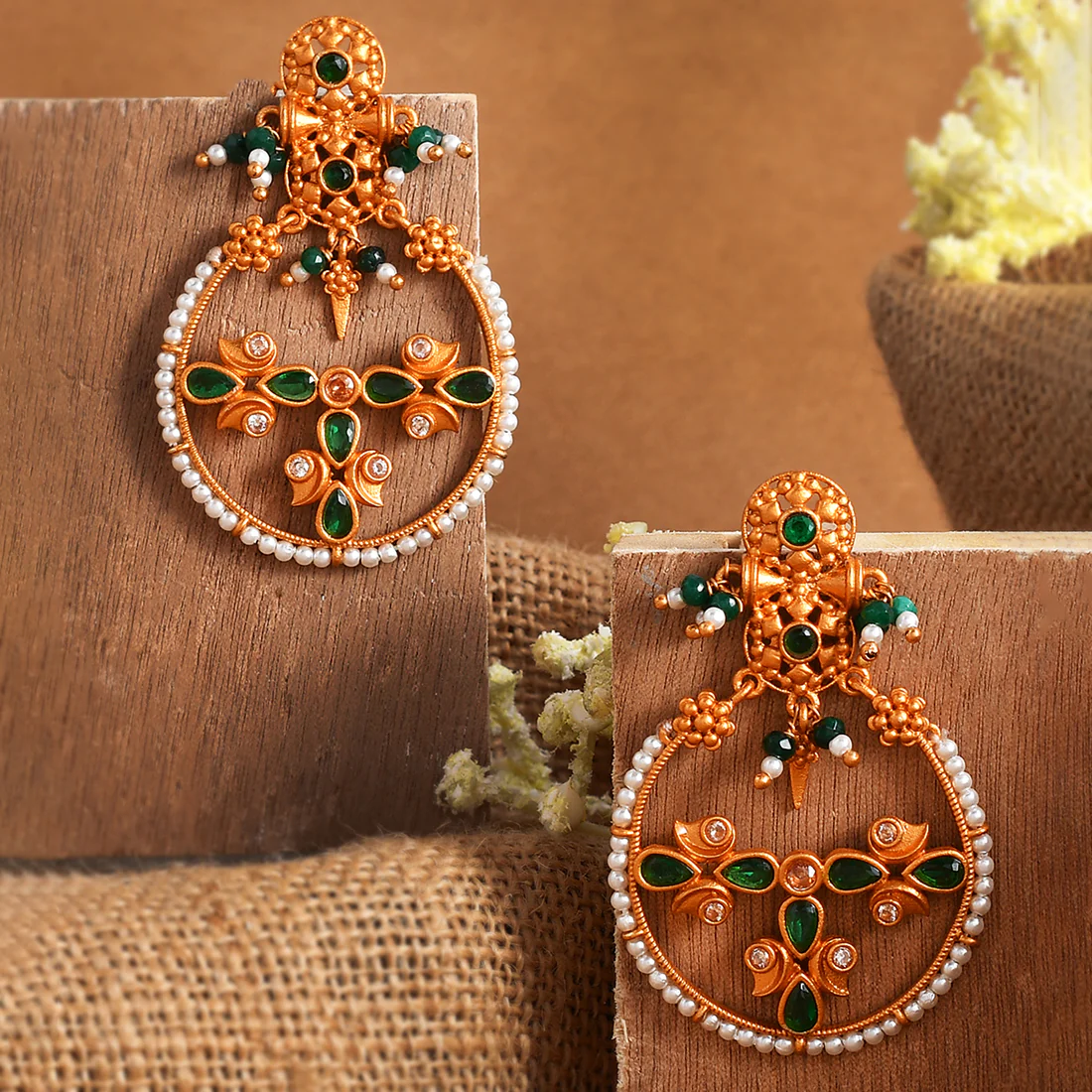 Abharan White Pearls Floral Design Earrings | Voylla