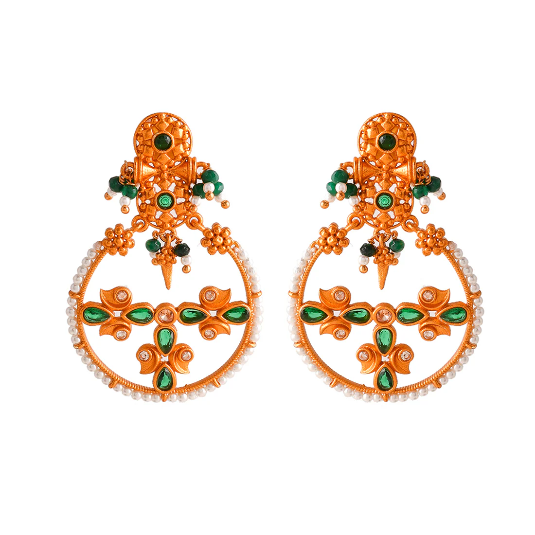 Abharan White Pearls Floral Design Earrings | Voylla - Image 3