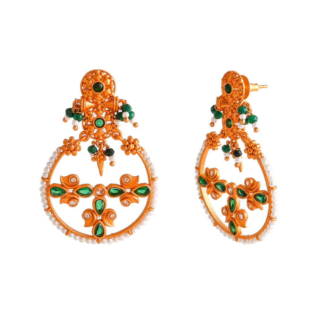 Abharan White Pearls Floral Design Earrings | Voylla - Image 4