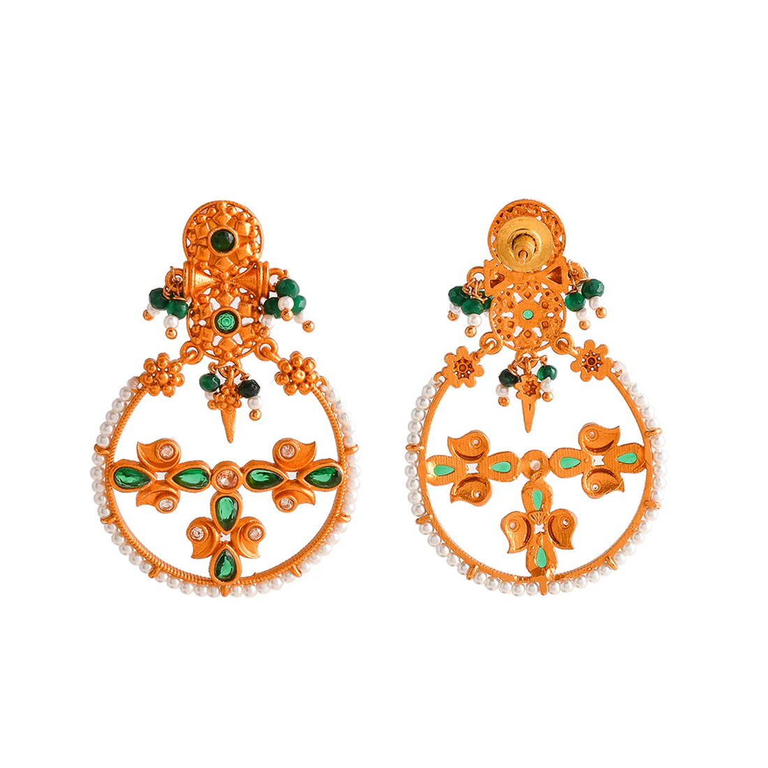 Abharan White Pearls Floral Design Earrings | Voylla - Image 5
