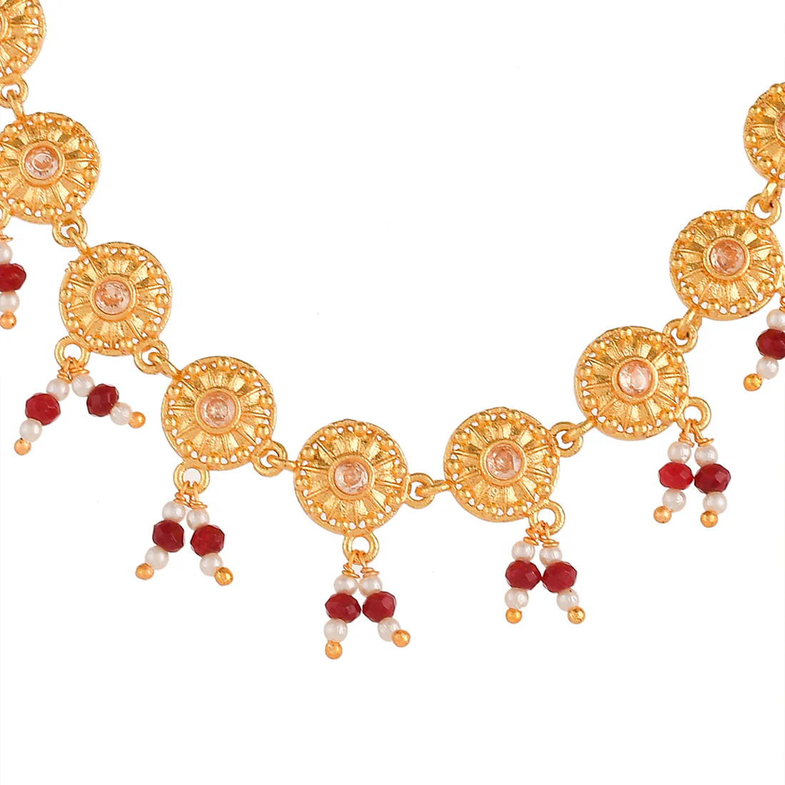 Abharan Yellow Gold Plated Lightly Embellished Jewellery Set - Image 4