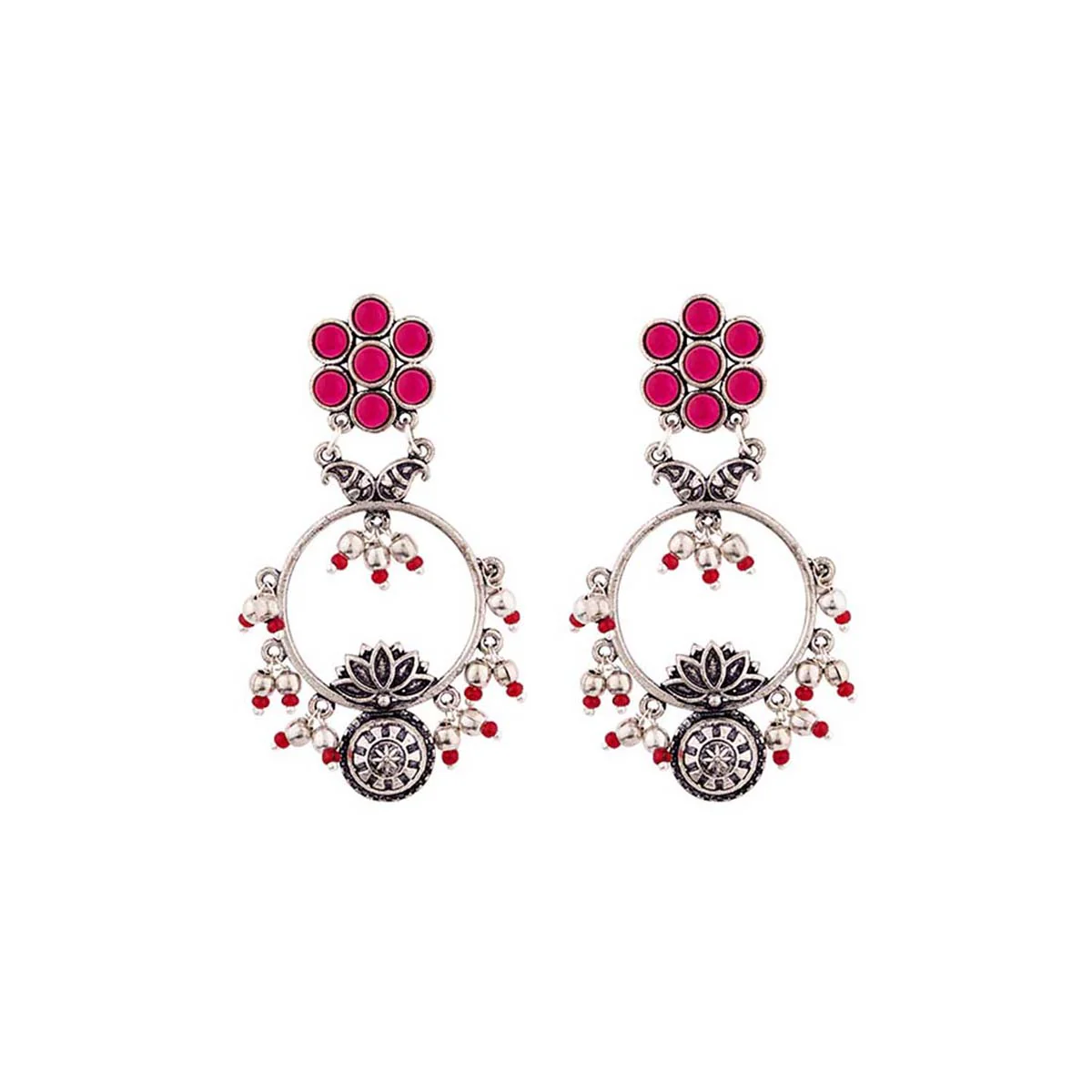 Abhira Floral Drop Style Hoop Earrings - Image 3