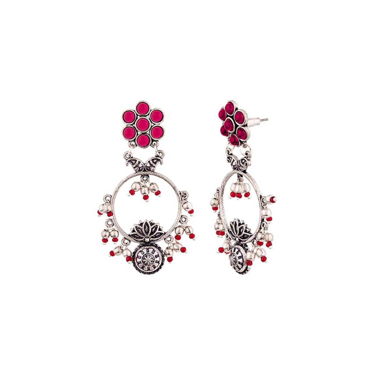 Abhira Floral Drop Style Hoop Earrings - Image 4
