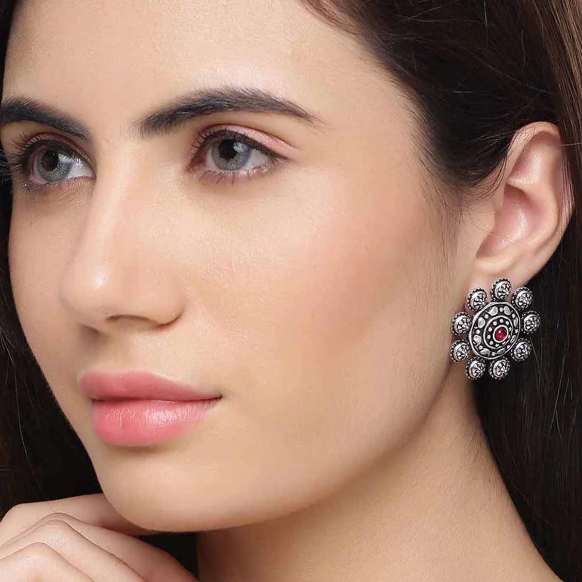 Abhira Floral Motif Stud Earrings - Image 2