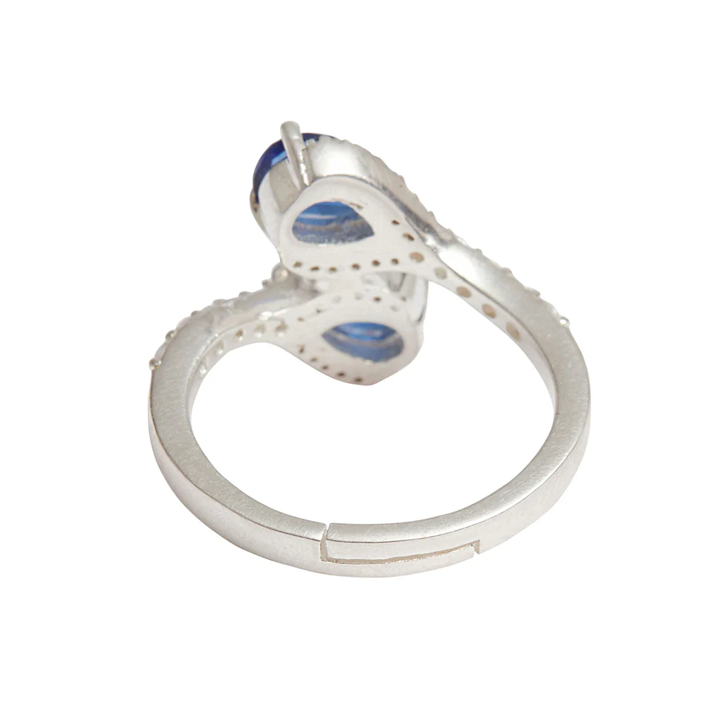 Adjustable Blue Pear Shaped CZ Studded 925 Sterling Silver Ring - Image 6