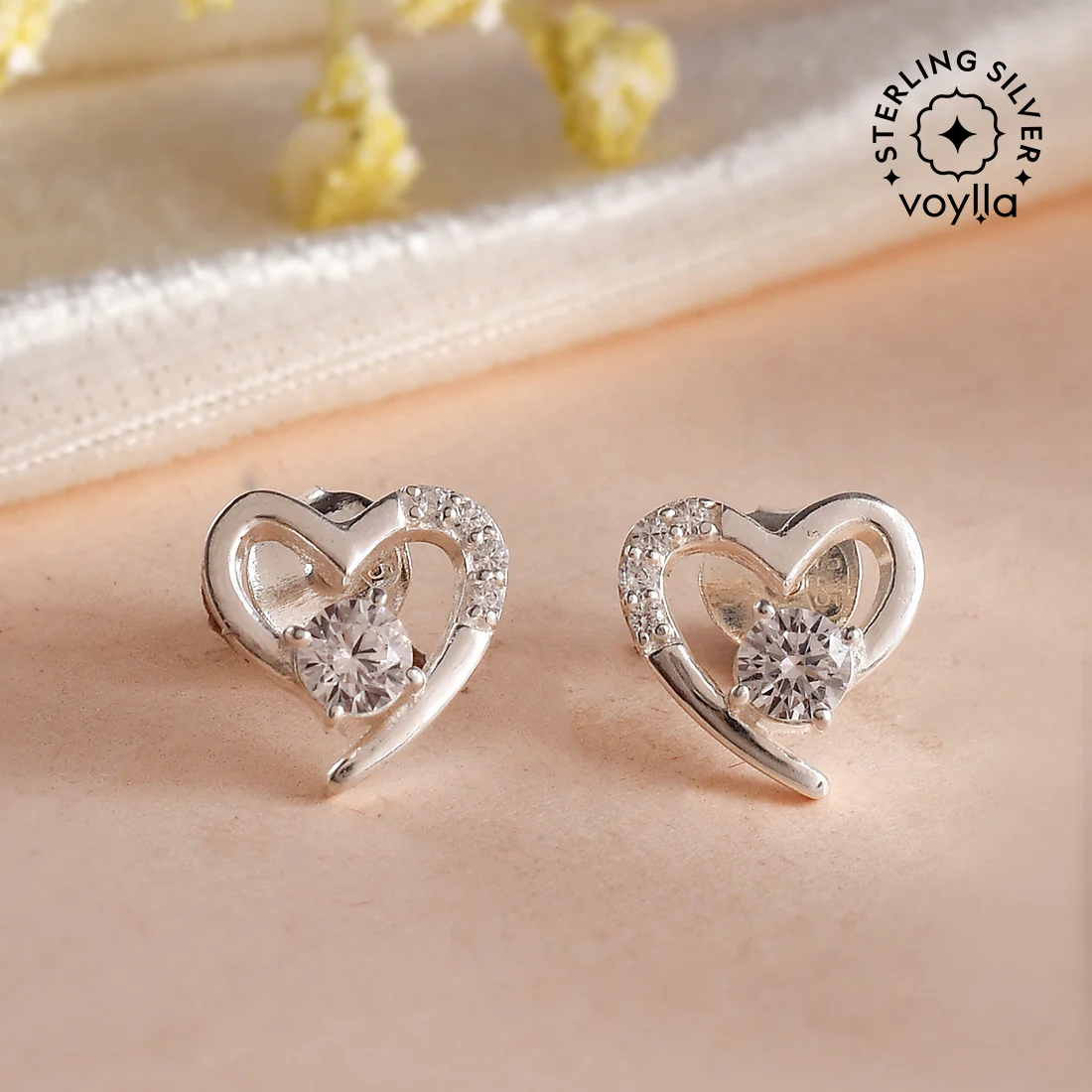 Adorable 925 Sterling Silver Heart-Shape Earrings
