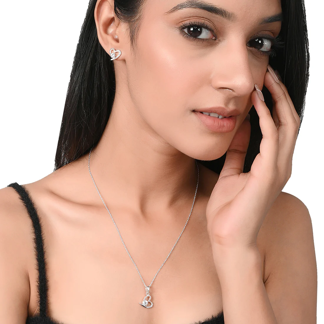 Adorable 925 Sterling Silver Heart-Shape Pendant Set - Image 2