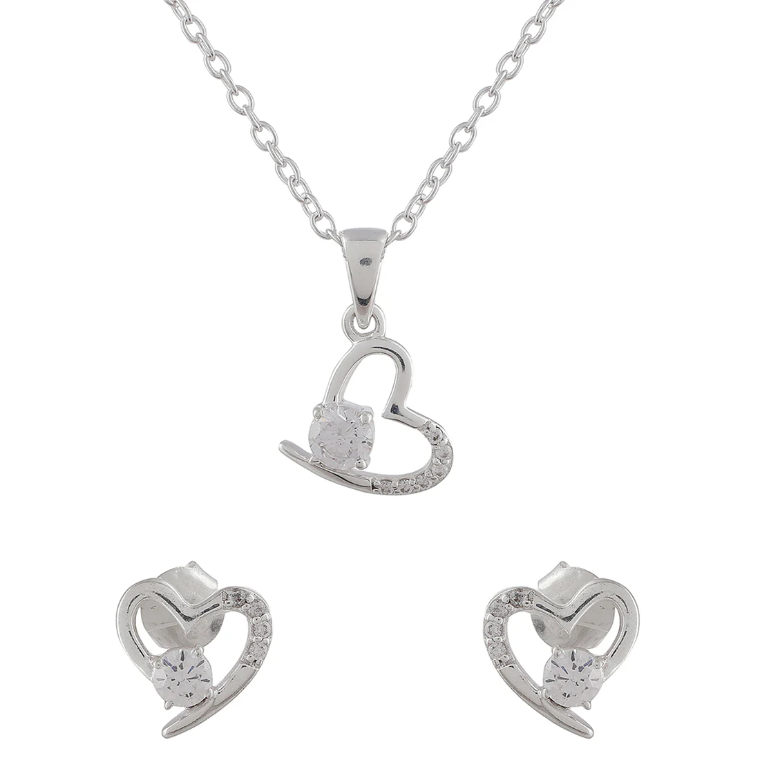 Adorable 925 Sterling Silver Heart-Shape Pendant Set - Image 3