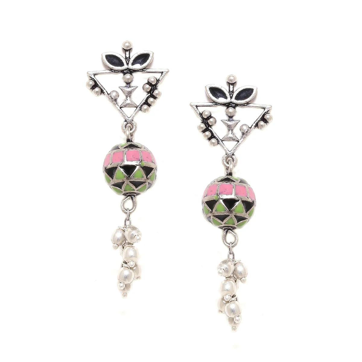 Adorned Spin Floral and Tribal Motifs Earrings - Image 3