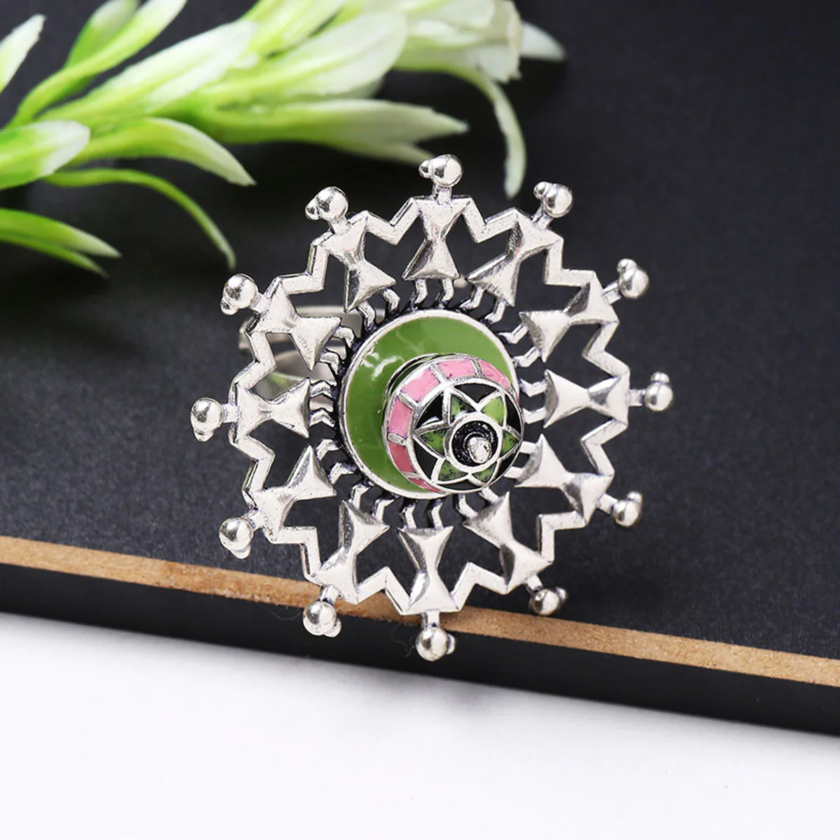 Adorned Spin Tribal Dome Ring