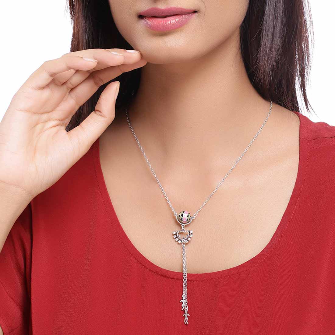 Adorned Spin Tribal Motifs Drop Necklace - Image 2