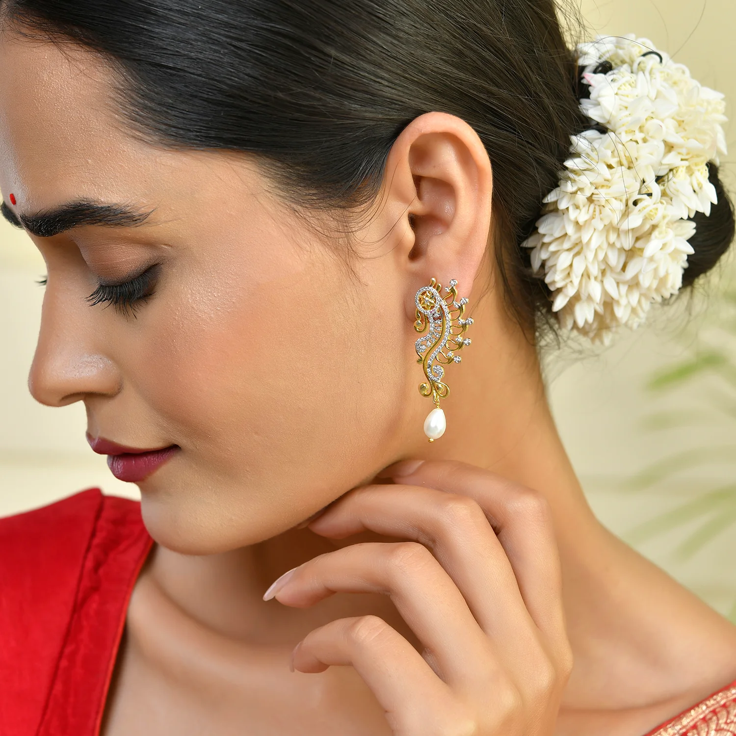 Alpana Elegant Paisley Pearl Drop Earrings - Image 2