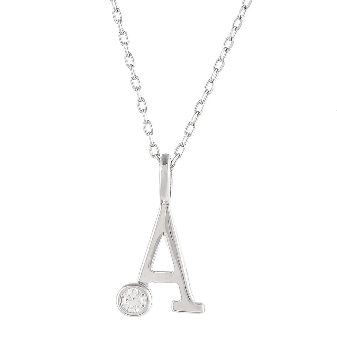 Sterling Silver Alphabet A Round Cut CZ Pendant - Image 4
