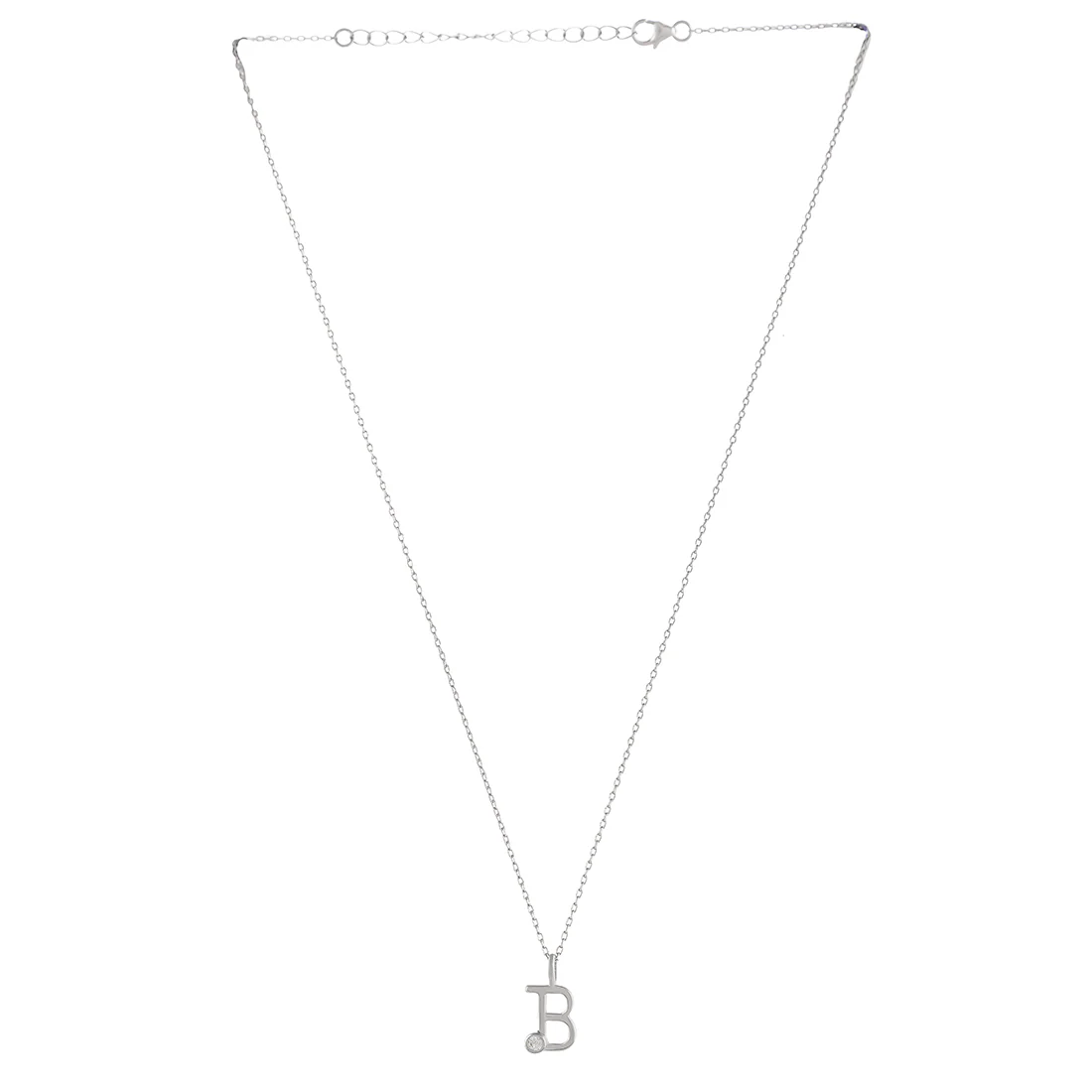 Sterling Silver Alphabet B Round Cut CZ Pendant - Image 3