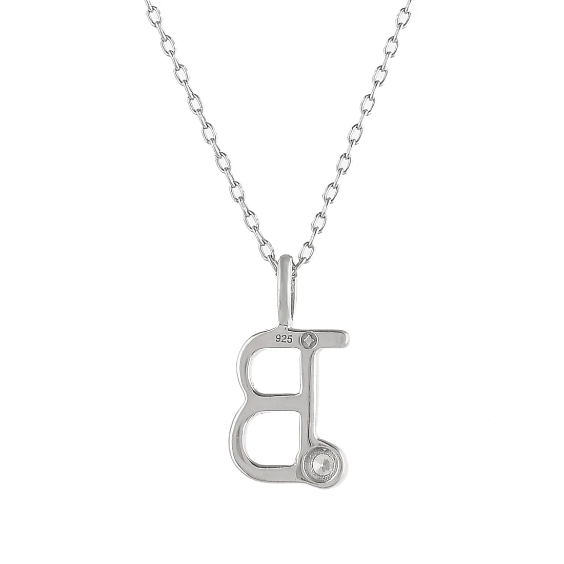 Sterling Silver Alphabet B Round Cut CZ Pendant - Image 5