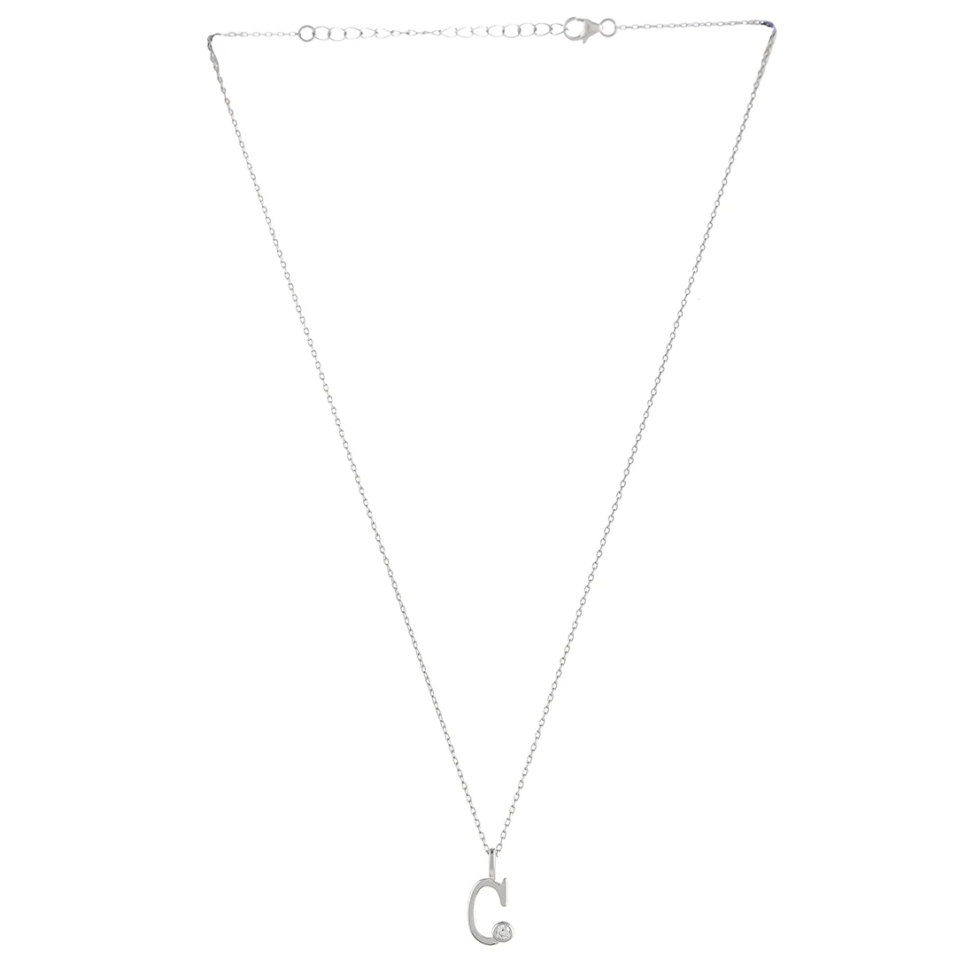 Sterling Silver Alphabet C Round Cut CZ Pendant - Image 3