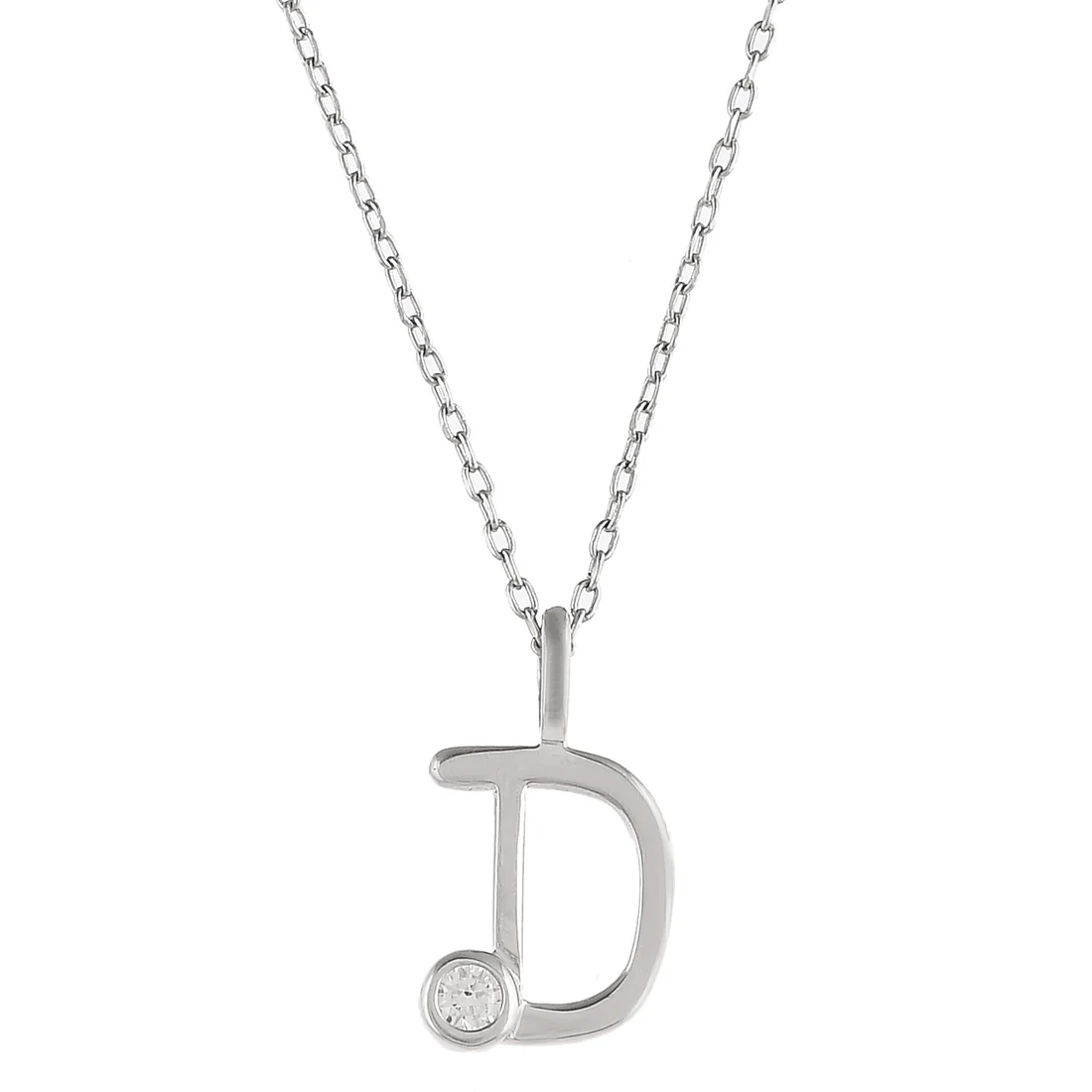 Sterling Silver Alphabet D Round Cut CZ Pendant - Image 4
