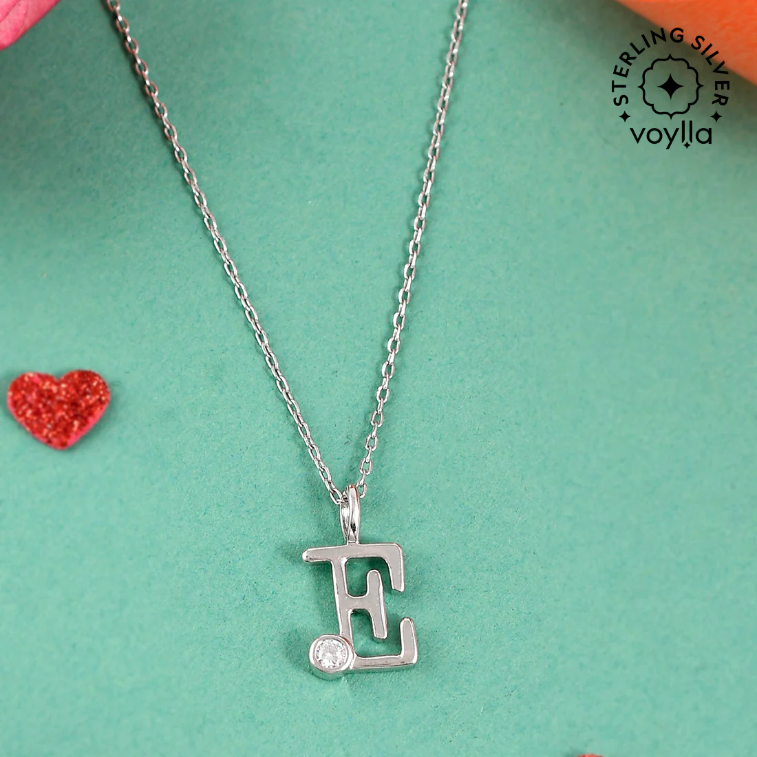 Sterling Silver Alphabet E Round Cut CZ Pendant