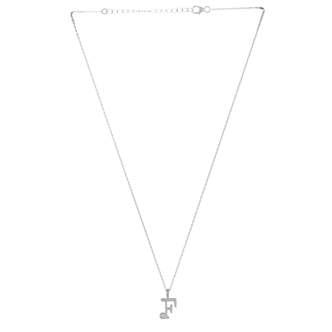 Sterling Silver Alphabet F Round Cut CZ Pendant - Image 3