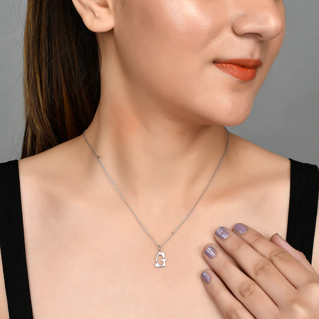 Sterling Silver Alphabet G Round Cut CZ Pendant - Image 2